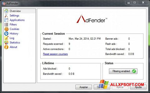 Captură de ecran AdFender pentru Windows XP