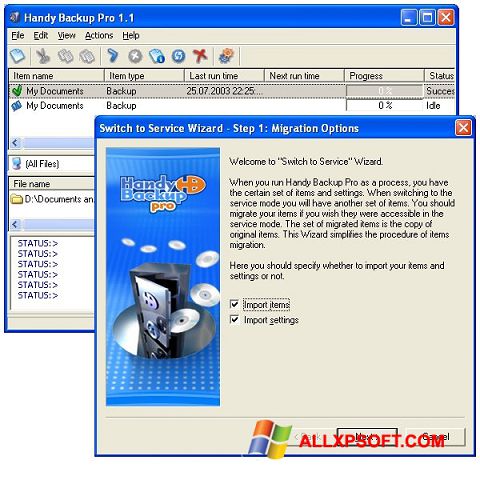 Captură de ecran Handy Backup pentru Windows XP