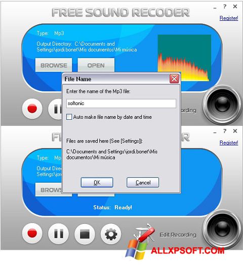 Captură de ecran Free Sound Recorder pentru Windows XP