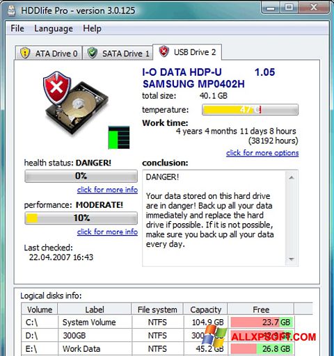 Captură de ecran HDDlife pentru Windows XP