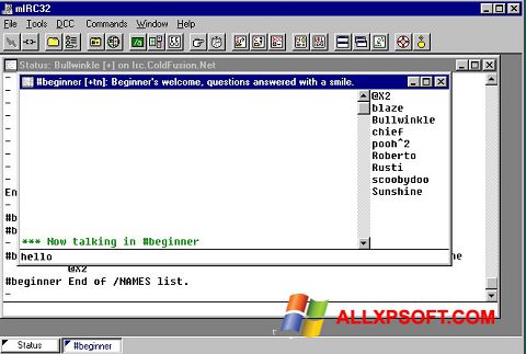 Captură de ecran mIRC pentru Windows XP
