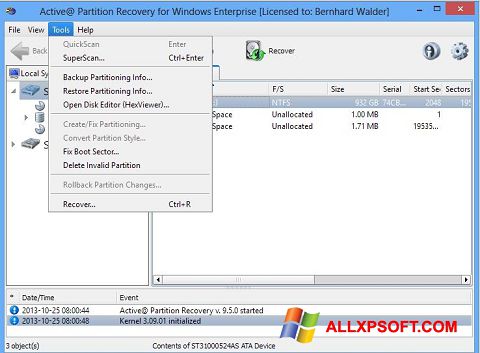 Captură de ecran Active Partition Recovery pentru Windows XP