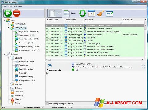 Captură de ecran Keylogger pentru Windows XP