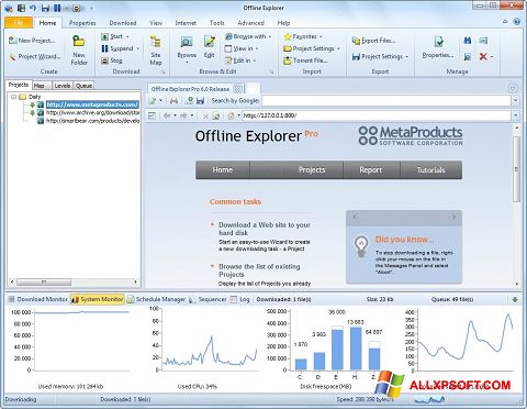 Captură de ecran Offline Explorer pentru Windows XP