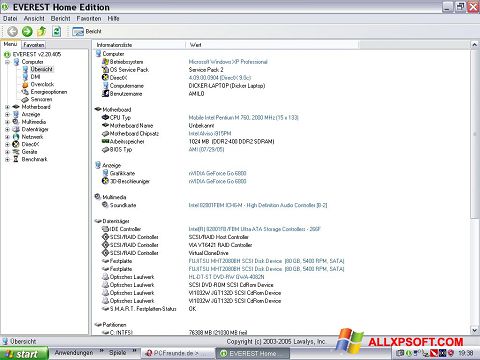 Captură de ecran EVEREST Home Edition pentru Windows XP