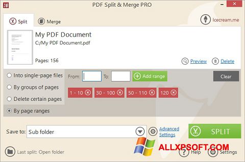 Captură de ecran PDF Split and Merge pentru Windows XP