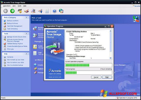 Captură de ecran Acronis True Image pentru Windows XP