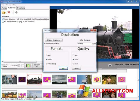Captură de ecran Bolide Slideshow Creator pentru Windows XP