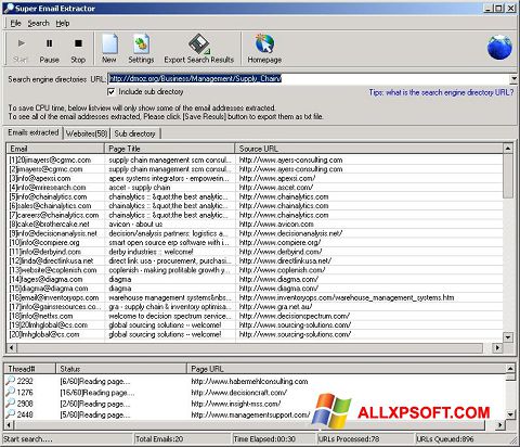 Captură de ecran eMail Extractor pentru Windows XP