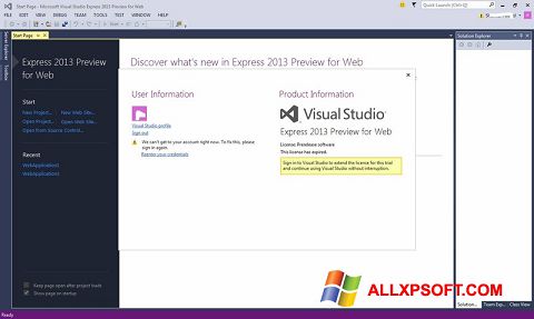 Captură de ecran Microsoft Visual Studio Express pentru Windows XP