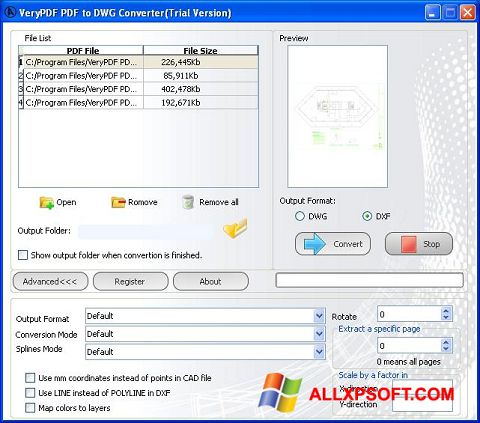 Captură de ecran PDF to DWG Converter pentru Windows XP