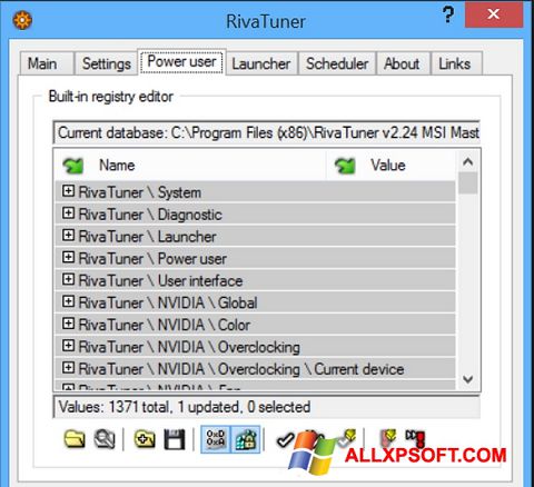 Captură de ecran RivaTuner pentru Windows XP