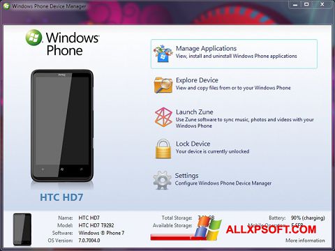Captură de ecran Windows Phone Device Manager pentru Windows XP