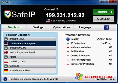 Captură de ecran SafeIP pentru Windows XP