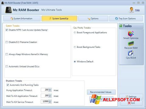 Captură de ecran Mz RAM Booster pentru Windows XP