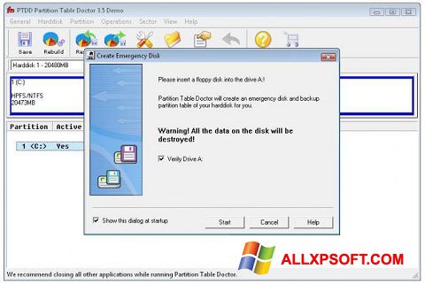 Captură de ecran Partition Table Doctor pentru Windows XP