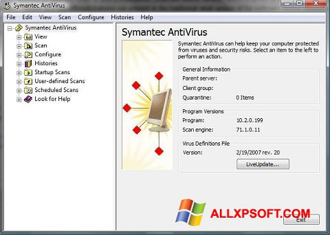 Captură de ecran Symantec Antivirus pentru Windows XP