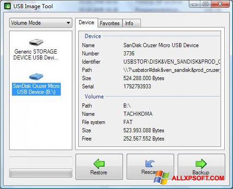 Captură de ecran USB Image Tool pentru Windows XP