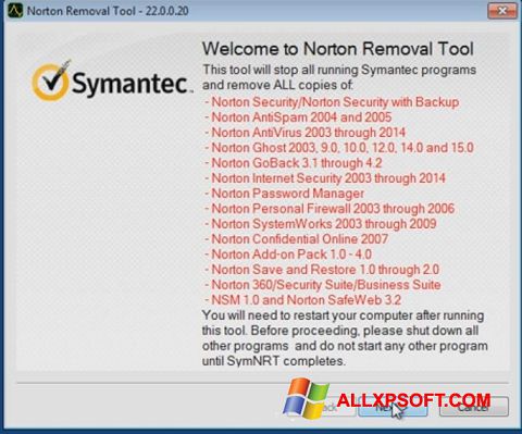 Captură de ecran Norton Removal Tool pentru Windows XP