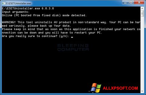 Captură de ecran ESET Uninstaller pentru Windows XP