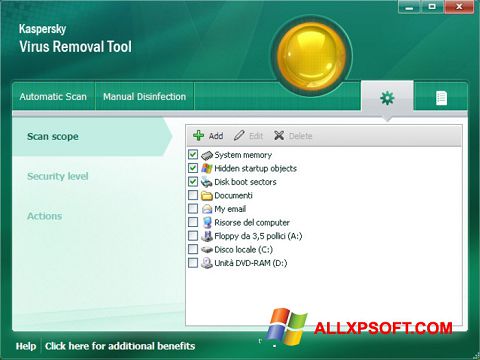 Captură de ecran Kaspersky Virus Removal Tool pentru Windows XP