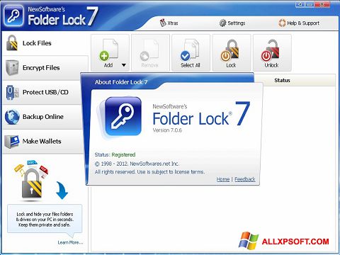 Captură de ecran Folder Lock pentru Windows XP