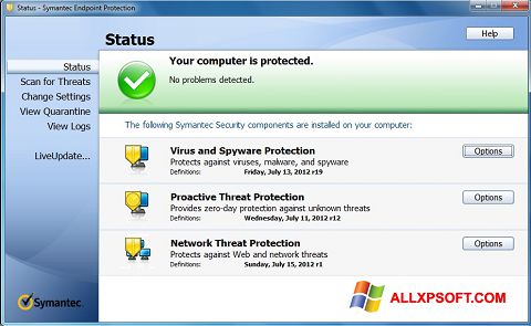 Captură de ecran Symantec Endpoint Protection pentru Windows XP