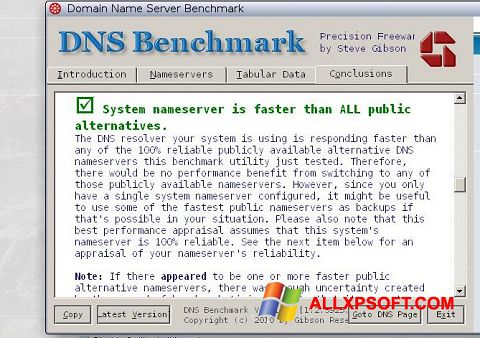 Captură de ecran DNS Benchmark pentru Windows XP