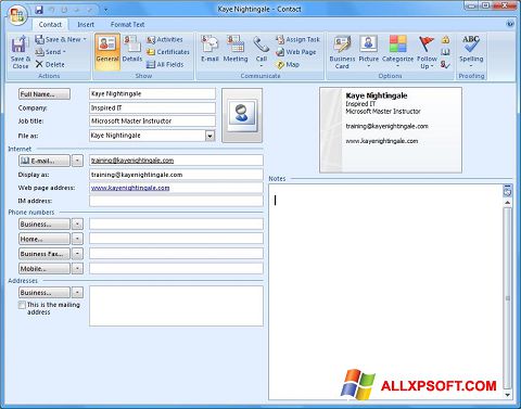 Captură de ecran Microsoft Outlook pentru Windows XP