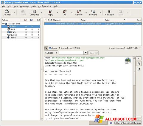 Captură de ecran Claws Mail pentru Windows XP