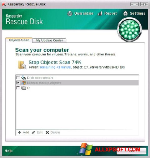 Captură de ecran Kaspersky Rescue Disk pentru Windows XP