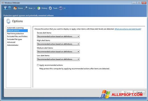 Captură de ecran Windows Defender pentru Windows XP
