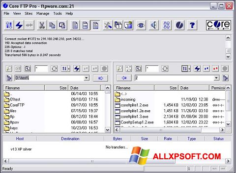 Captură de ecran Core FTP pentru Windows XP