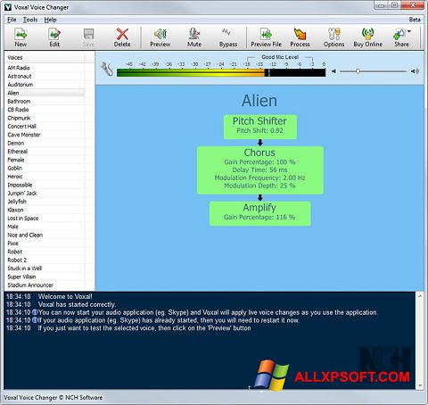 Captură de ecran Voxal Voice Changer pentru Windows XP