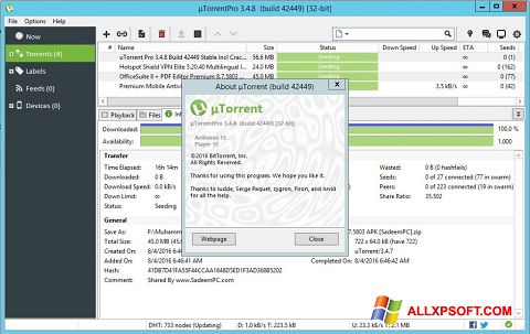 Captură de ecran uTorrent Pro pentru Windows XP