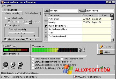 Captură de ecran Audiograbber pentru Windows XP