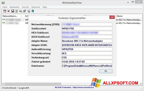 Captură de ecran WirelessKeyView pentru Windows XP
