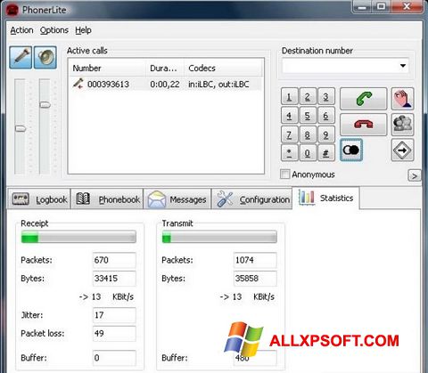 Captură de ecran PhonerLite pentru Windows XP