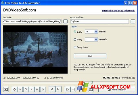Captură de ecran Free Video to JPG Converter pentru Windows XP