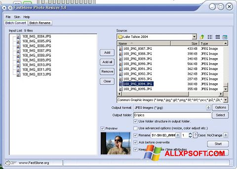 Captură de ecran FastStone Photo Resizer pentru Windows XP