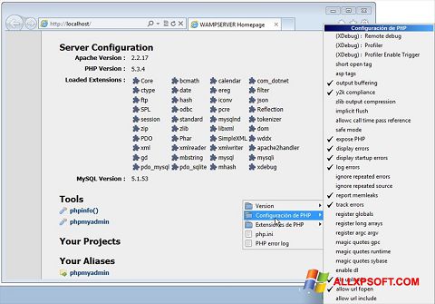 Captură de ecran WampServer pentru Windows XP