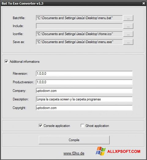 Captură de ecran Bat To Exe Converter pentru Windows XP