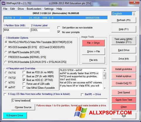 Captură de ecran RMPrepUSB pentru Windows XP