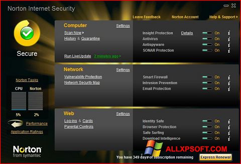 Captură de ecran Norton Internet Security pentru Windows XP