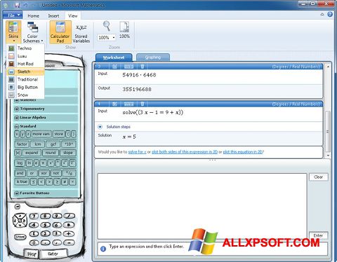 Captură de ecran Microsoft Mathematics pentru Windows XP