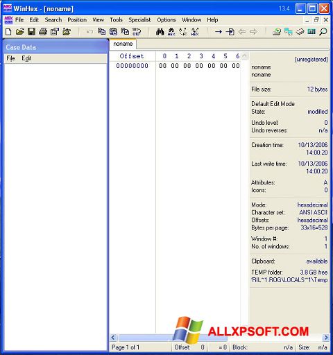 Captură de ecran WinHex pentru Windows XP