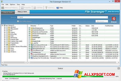 Captură de ecran File Scavenger pentru Windows XP
